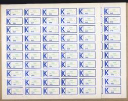 A megszűnt Pécs Vasas 2 postahivatal 2 teljes 50-es ív öntapadós "K" ragjegye