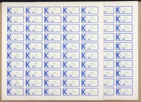 A megszűnt Pécs Vasas 2 postahivatal 2 teljes 50-es ív öntapadós "K" ragjegye