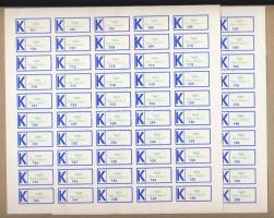 A megszűnt Pécs Vasas 2 postahivatal 2 teljes 50-es ív öntapadós "K" ragjegye
