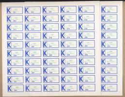 A megszűnt Pécs Vasas 2 postahivatal 2 teljes 50-es ív öntapadós "K" ragjegye