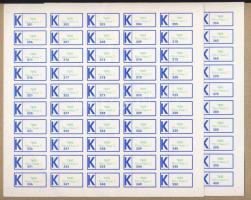 A megszűnt Pécs Vasas 2 postahivatal 2 teljes 50-es ív öntapadós "K" ragjegye