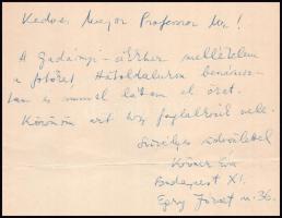 Körner Éva (1929-2004) Széchenyi-díjas művészettörténész saját kézzel írt levele Major Máté (1904-19...