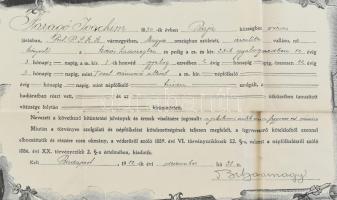 1912 Bp., a M. kir. budapesti. 1. sz. népfölkelő járásparancsnokság által kiállított végelbocsátó le...