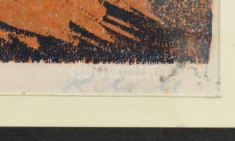 Réti Mátyás (1922-2002): Csendélet. Linómetszet, papír. Jelzett. Üvegezett, dekoratív fa keretben. 3...