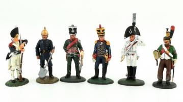 6 db modern játék katona, többségében a napóleoni korszakból, Delprado Collection, fém, kézzel festett, alján jelzett, m: 7 és 8 cm között