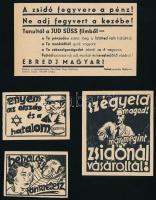 cca 1940 4 db antiszemita, nyilas propaganda grafika és röplap, 6x4 cm és 11x7 cm közötti méretben