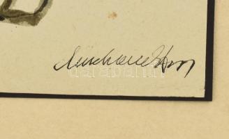 Duschanek János (1947-2013): Akt. Diópác, papír, . Tus, papír, jelzett. 28x17 cm