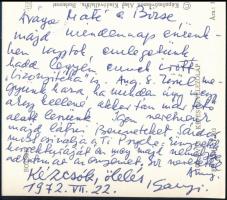 1972 Károlyi Amy (1909-2003) költő, műfordító és férje Weöres Sándor (1913-1989) költő üdvözlő sorai...