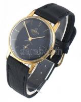 Cornavin fekete számlapos, kézi felhúzós férfi karóra, új bőr szíjjal, jó állapotban, óra tartó dobo...