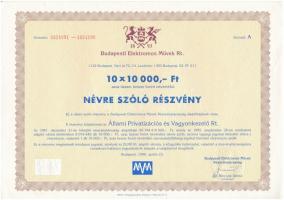 Budapest 1996. "Budapesti Elektromos Művek Rt." 10x10.000Ft névre szóló részvény egyben szárazpecséttel, bélyegzéssel (2x) sorszámkövetők T:I-