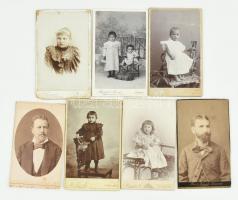 cca 1880-1900 össz. 7 db vizitkártya aradi és temesvári műtermekből, vintage fotó kartonon, részben foltos és kopott