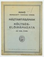 1926 Makó rendezett tanácsú város háztartásának költségelőirányzata 26p.