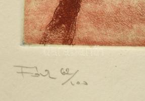 Azonosítatlan jelzéssel: Fák, színes rézkarc, papír, számozott (62./100), fa keretben, 12x9 cm