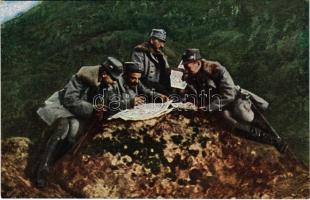 Geländestudium / WWI German and Austro-Hungarian K.u.K. military, soldiers with maps