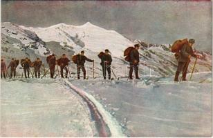 Vom Schweizer Heere. Proviantkolonne im Hochgebirge / WWI Swiss military, mountain troops, soldiers with ski