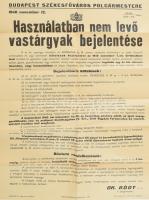 1940 Használatban nem lévő vastárgyak bejelentésérő felszólító plakát 50x62 cm Szakadásokkal