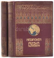 [Hedin, Sven (1865-1952)] Sven Hedin: Ázsia szívében I-II. kötet. Tízezer kilométernyi úttalan utazás. Ford.: Dr. Thirring Gusztáv. Magyar Földrajzi Társaság Könyvtára. Bp., é.n., Lampel R. (Wodianer F. és Fiai) Rt., 1 (címkép) t.+214+2 p.+15 t. ; 1 (címkép)+240 p. +15 t. Gazdag egészoldalas fekete-fehér képanyaggal, és egy oldalszámozáson belüli térképpel illusztrálva. Kiadói dúsan aranyozott egészvászon sorozatkötésben, kissé kopott, foltos borítóval, helyenként kissé sérült, foltos lapokkal, egy kijáró táblával.