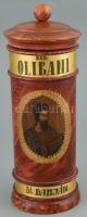 Szt. Damján képével díszített, feliratozott festett, aranyozott fa gyógyszertári doboz, m: 24,5 cm