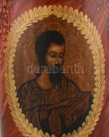 'Szt. Damján' képével díszített, feliratozott festett, aranyozott fa gyógyszertári doboz, ...