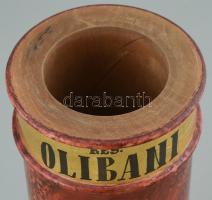 'Szt. Damján' képével díszített, feliratozott festett, aranyozott fa gyógyszertári doboz, ...