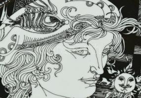 Hollóházi Szász Endre tervezte falitányér, matricás, jelzett, hibátlan, kartondobozban, d:24,5 cm