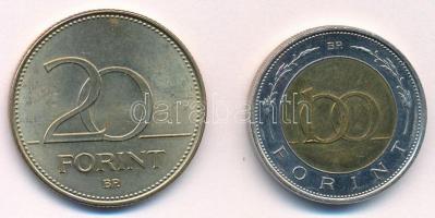 2002. 100Ft "Kossuth" + 2003. 20Ft Cu-Ni "Deák" T:1-,2 fo. Adamo FOEM1, FOEM2