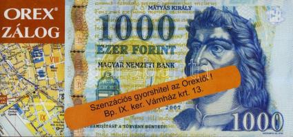 2009. Orex Zálog nagyalakú reklámpénze 1000Ft-os mintára (100x) T:I