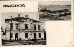 1936 Dunaszekcső, Dunai látkép, hajóállomás, gőzhajó, komp, Gróf Jankovich kastély. Albert József kiadása (r)