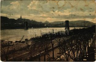 1915 Budapest, Duna-parti sétány, Lánchíd (ragasztónyom / glue marks)