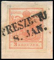 3kr HP Type I with nice margins, overinked piece on domestic cover with red arrival postmark. Specta...