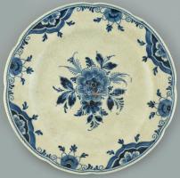 Royal Delft kézzel festett fajansz tányér, mázrepedésekkel, jelzett, d: 19,5cm