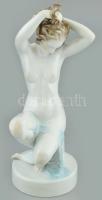 Herendi Tertia fürdőző nő, kézzel festett porcelán, kopásnyomokkal, Lux Elek terv, jelzett, m: 55 cm