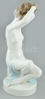Herendi Tertia fürdőző nő, kézzel festett porcelán, kopásnyomokkal, Lux Elek terv, jelzett, m: 55 cm