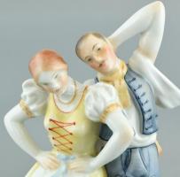Herendi Tertia táncoló pár, kézzel festett porcelán, jelzett, kopásnyomokkal, m: 27 cm