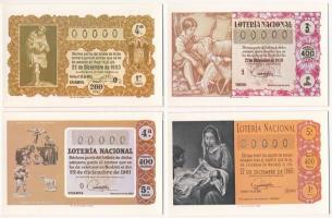 Spanyolország 1981. Sorsjegyek képei modern képeslap reprodukciókon az 1897-1980 közötti időszakból (12xklf) T:I Spain 1981. Pictures of lottery tickets on modern postcards, images taken from the issues of the 1897-1980 time period (12xdiff) C:UNC