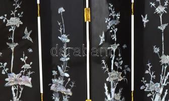 Gyöngyház berakásos lakkozott fa mini paraván. Szép állapotban 40x30 cm