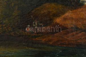 Jelzés nélkül: Aratók úton. Olaj, vászon. XIX. sz. Sérült. Dekoratív, régi, kissé sérült fa keretben...