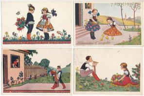 45 db RÉGI magyar népviseletes grafikai képeslap, Szilágyi G. Ilona szignóval / 45 pre-1945 Hungarian folklore motive postcards, signed by Szilágyi G. Ilona