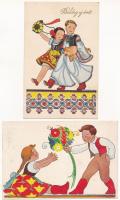 45 db RÉGI magyar népviseletes grafikai képeslap, Szilágyi G. Ilona szignóval / 45 pre-1945 Hungaria...
