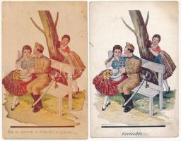 28 db RÉGI magyar katonai humoros grafikai képeslap / 28 pre-1945 Hungarian military humorous motive postcards