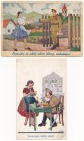 28 db RÉGI magyar katonai humoros grafikai képeslap / 28 pre-1945 Hungarian military humorous motive...