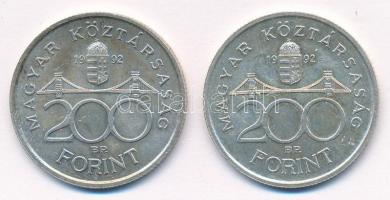 1992. 200 Ft Ag "MNB" (2x) T:2 patina Adamo F13