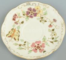 Zsolnay pillangó mintás mokkás csésze és alj, kézzel festett, enyhén kopott aranyozás, jelzett