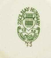 Zsolnay pillangó mintás mokkás csésze és alj, kézzel festett, enyhén kopott aranyozás, jelzett