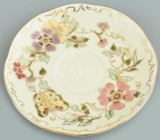 Zsolnay pillangó mintás mokkás csésze és alj, kézzel festett, enyhén kopott aranyozás, jelzett