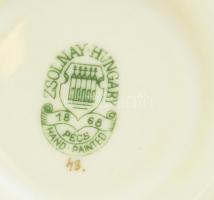 Zsolnay pillangó mintás mokkás csésze és alj, kézzel festett, enyhén kopott aranyozás, jelzett