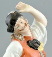 Herendi táncoló juhász, kézzel festett, jelzett, kopásnyomokkal, m: 29,5 cm