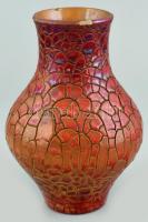 Zsolnay ökörvér mázas, repesztett mázas porcelán váza, jelzett, sérült, m: 19 cm