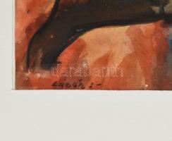 Lázár Sándor (1916-1994): Színes akt. Akvarell, papír, jelzett, papírra kasírozva. Paszpartuban. 24,...