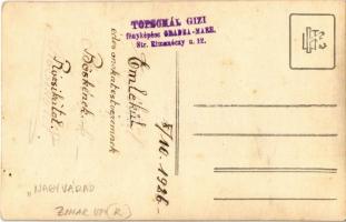 1926 Nagyvárad, Oradea; hölgy rózsákkal / lady with roses. Topschál Gizi photo (lyukak / pinholes)